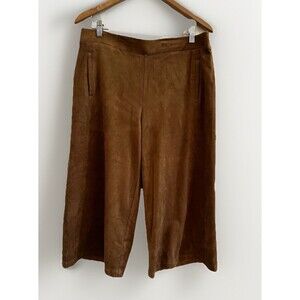 Chico’s Wide Leg Crop Pants Brown Faux Suede Moleskin Pull On, Size‎ 2 (LG)